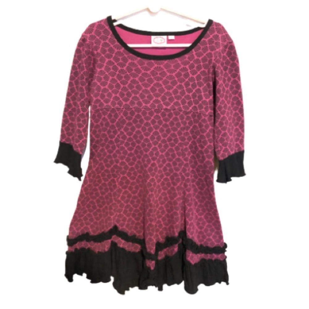 Long Sleeve Burgandy & Black Dress 6G